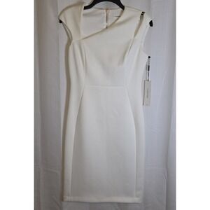 Calvin Klein Dress Women Size 4 White Sleeveless Lined Stretch NWT Gold Zipper